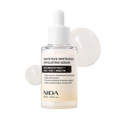 NIDA Weißes Reiskörner-Peeling-Serum | 1,69 fl.oz., 50 ml | Tägliches sanftes Peeling-Gesichtspeeling für abgestorbene Hautzellen – für alle Hauttypen, Koreanische Hautpflege