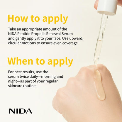 NIDA Peptide Propolis Renewal Serum – Peptidkomplex, Propolisextrakt, Adenosin – für jugendliches Aussehen, gegen Falten und feine Linien, Poren- und Talgpflege – 1,69 fl.oz., 50ml (Aktualisierte Version)
