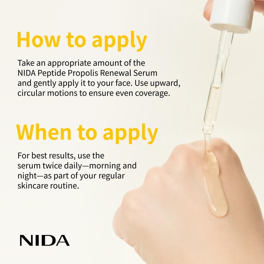NIDA Peptide Propolis Renewal Serum – Peptidkomplex, Propolisextrakt, Adenosin – für jugendliches Aussehen, gegen Falten und feine Linien, Poren- und Talgpflege – 1,69 fl.oz., 50ml (Aktualisierte Version)