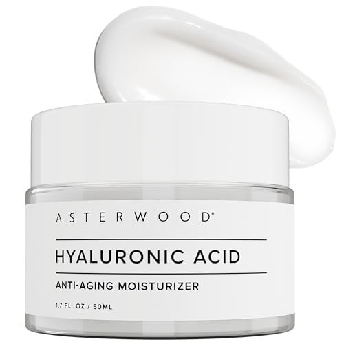 Asterwood Hyaluronsäure Feuchtigkeitscreme für das Gesicht - Feuchtigkeitsspendend, Leicht, Anti-Aging - Duftfrei, Tierversuchsfrei - Für alle Hauttypen - 1,7 Fl Oz