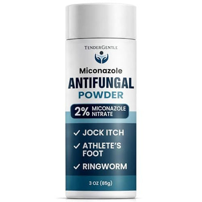 TenderGentle Miconazol Antipilzpuder, 85g - Gegen Juckreiz, Ringelflechte und Fußpilz - Lindert Beschwerden, Schuppung, Rissbildung und Juckreiz