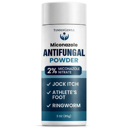TenderGentle Miconazol Antipilzpuder, 85g - Gegen Juckreiz, Ringelflechte und Fußpilz - Lindert Beschwerden, Schuppung, Rissbildung und Juckreiz