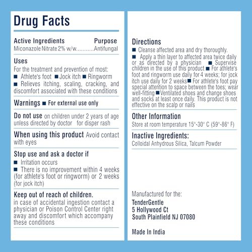 TenderGentle Miconazol Antipilzpuder, 85g - Gegen Juckreiz, Ringelflechte und Fußpilz - Lindert Beschwerden, Schuppung, Rissbildung und Juckreiz