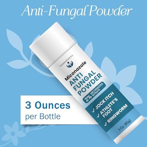 TenderGentle Miconazol Antipilzpuder, 85g - Gegen Juckreiz, Ringelflechte und Fußpilz - Lindert Beschwerden, Schuppung, Rissbildung und Juckreiz