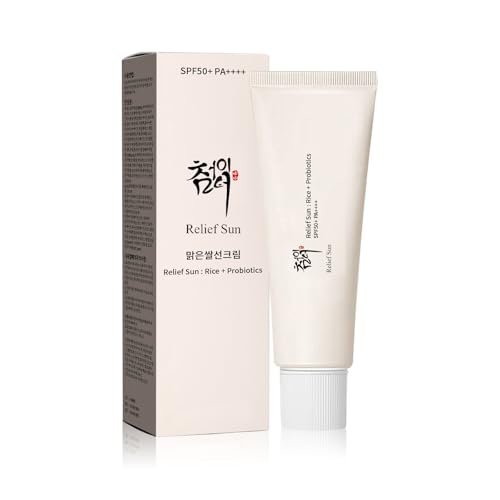 Relief Sun Organischer Koreanischer Sonnenschutz SPF50+, PA++++ Reis & Probiotika | Koreanische Hautpflege für alle Hauttypen – Nährende Hautschutz & UV-Abwehr (1 Stück)