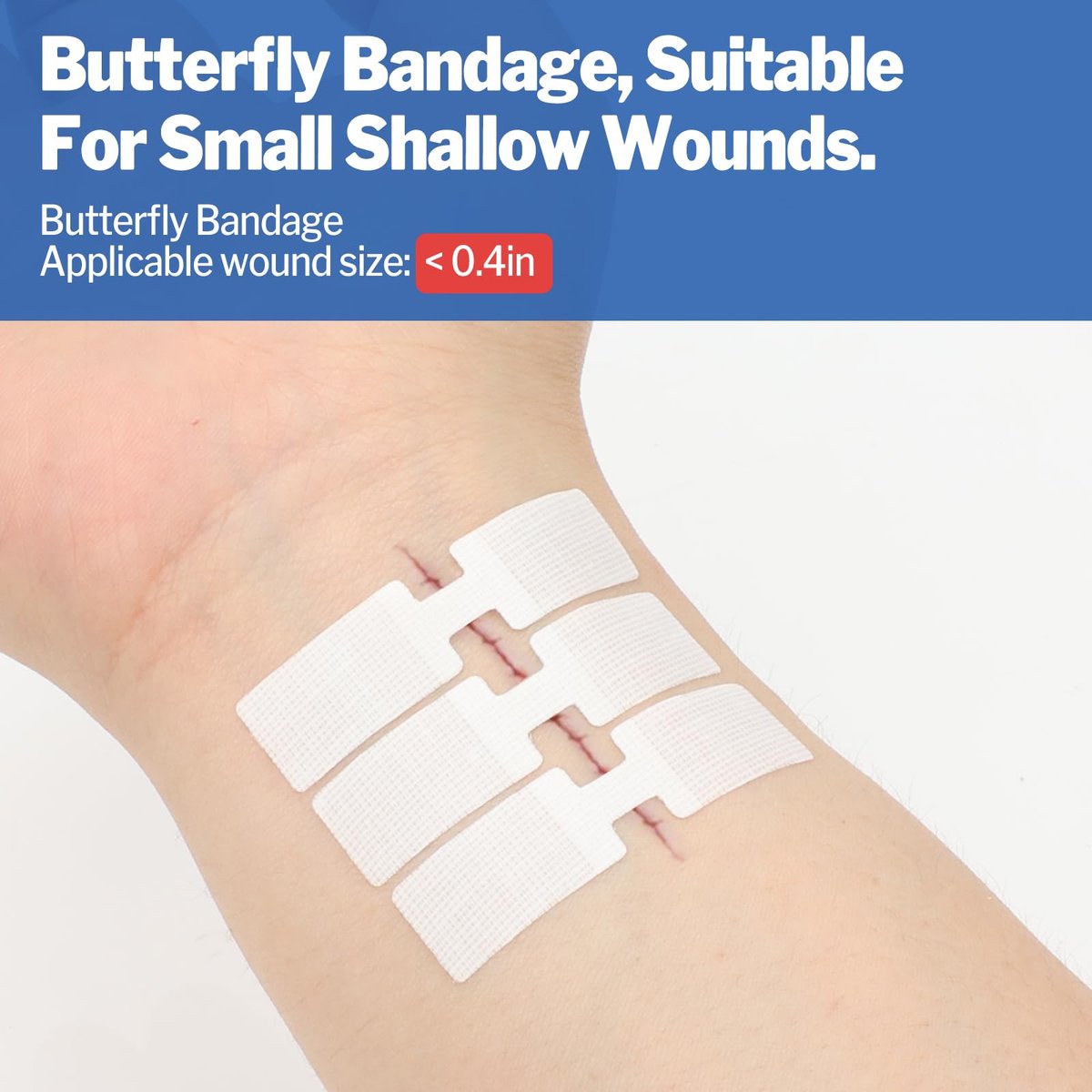 AZEN 16-teiliges Wundverschlussset, 4 Arten von Butterfly-Bandagen, Notfall-Wundverschlusskit, Wundversorgung ohne Nähte, Schnellverschluss-Wundklammern