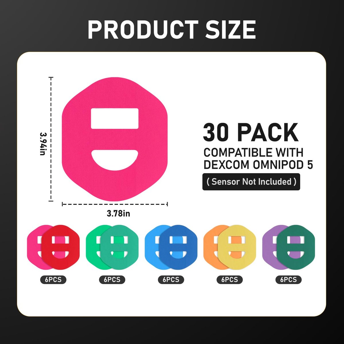 ANGTICS 30er-Pack Omnipod 5 Klebepflaster, wasserdichte vorgeschnittene Overpatches, hypoallergen & atmungsaktiv CGM-Sensorabdeckungen, latexfreier Glukosesensor-Patch, hält 10+ Tage (Multicolor)