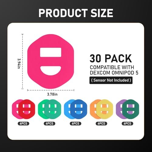 ANGTICS 30er-Pack Omnipod 5 Klebepflaster, wasserdichte vorgeschnittene Overpatches, hypoallergen & atmungsaktiv CGM-Sensorabdeckungen, latexfreier Glukosesensor-Patch, hält 10+ Tage (Multicolor)