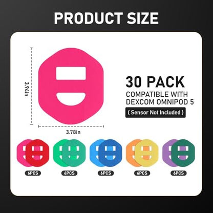 ANGTICS 30er-Pack Omnipod 5 Klebepflaster, wasserdichte vorgeschnittene Overpatches, hypoallergen & atmungsaktiv CGM-Sensorabdeckungen, latexfreier Glukosesensor-Patch, hält 10+ Tage (Multicolor)
