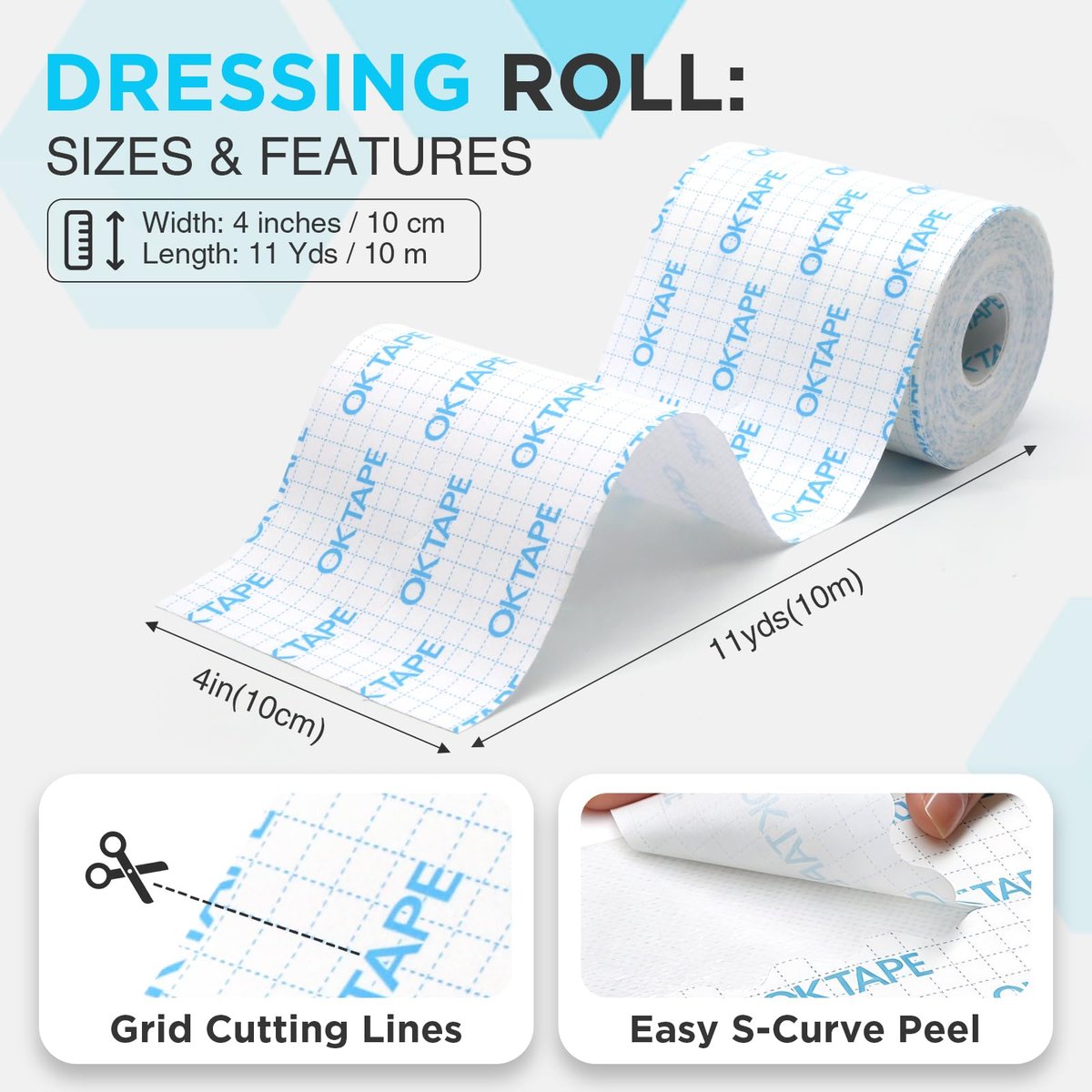 OK TAPE Sanftes chirurgisches Klebeband für empfindliche Haut, atmungsaktives medizinisches Tape für Wundverbände und postoperative Versorgung, sicherer Halt zur Fixierung von Mullbinden, latexfrei, 4" x 11 Yards