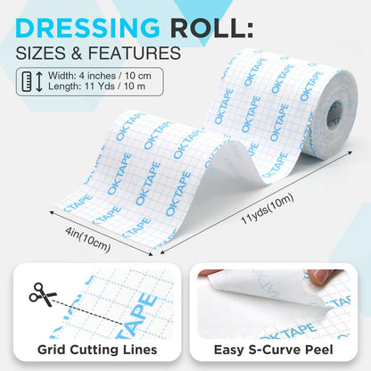 OK TAPE Sanftes chirurgisches Klebeband für empfindliche Haut, atmungsaktives medizinisches Tape für Wundverbände und postoperative Versorgung, sicherer Halt zur Fixierung von Mullbinden, latexfrei, 4" x 11 Yards
