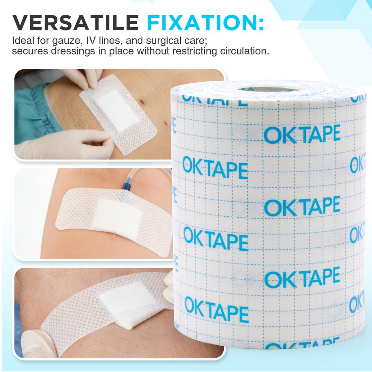 OK TAPE Sanftes chirurgisches Klebeband für empfindliche Haut, atmungsaktives medizinisches Tape für Wundverbände und postoperative Versorgung, sicherer Halt zur Fixierung von Mullbinden, latexfrei, 4" x 11 Yards