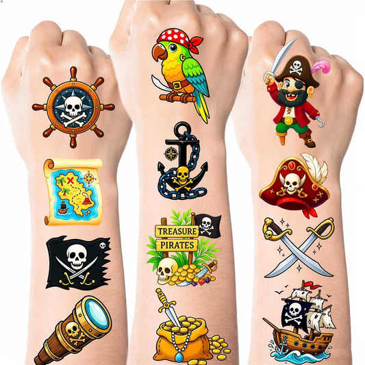Ozepao 100 Piraten-Tattoos für Kinder – 2'' x 2'' einzeln verpackte temporäre Tattoos, Piratenschiff Nautisches Thema, Geburtstagsdekoration, Partygeschenke