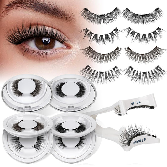 QUEWEL Magnetische Wimpern 4 Paar Wiederverwendbare Magnetische Wimpern mit Applikator, Kein Kleber Nötig, Natürlicher Look, Wimpern-Cluster-Set, Einfach zu Tragen und Entfernen (4 Paare-A05)