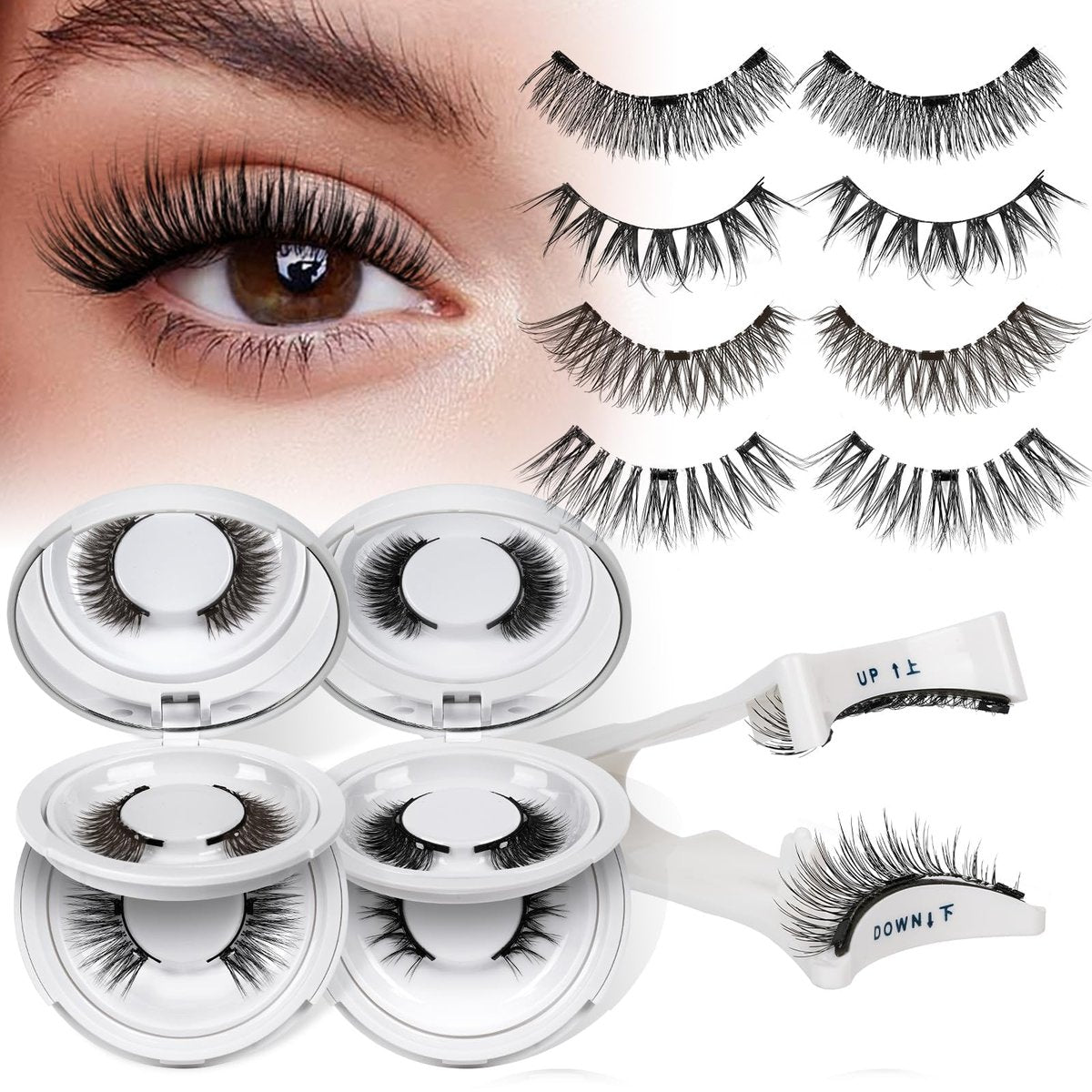 QUEWEL Magnetische Wimpern 4 Paar Wiederverwendbare Magnetische Wimpern mit Applikator, Kein Kleber Nötig, Natürlicher Look, Wimpern-Cluster-Set, Einfach zu Tragen und Entfernen (4 Paare-A05)
