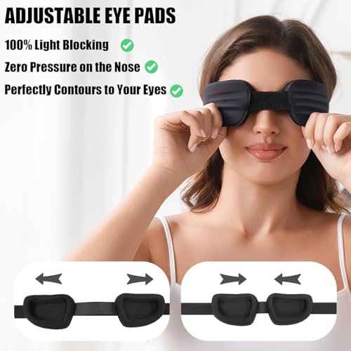 Fismool Blackout Schlafmaske für Damen und Herren – Null Druck Schlafmaske, Wimpernfreundliche Nachtmaske, Verstellbar, Ultraweich und Bequem, Trockene Augen Maske (Schwarz)