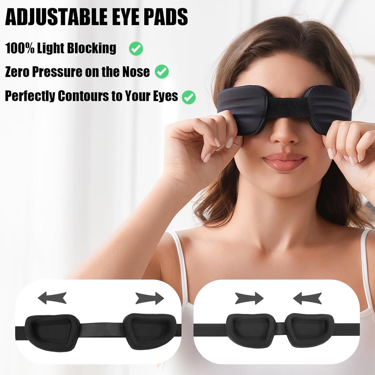 Fismool Blackout Schlafmaske für Damen und Herren – Null Druck Schlafmaske, Wimpernfreundliche Nachtmaske, Verstellbar, Ultraweich und Bequem, Trockene Augen Maske (Schwarz)