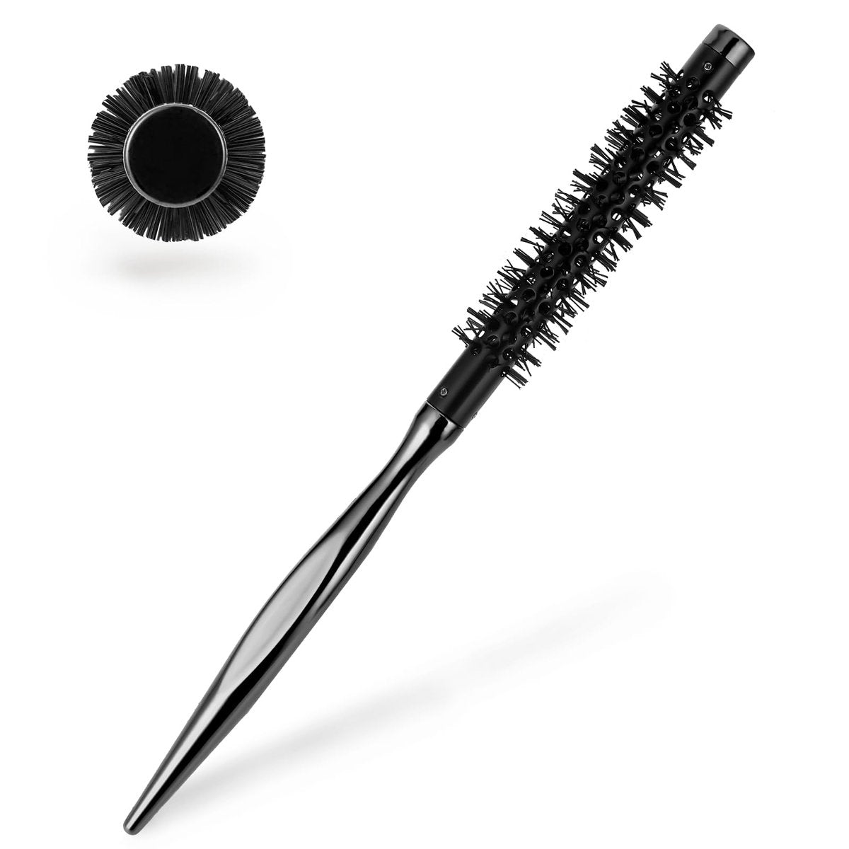 Kleine runde Haarbürste, Mini Quiff Rollbürste zum Föhnen und Locken, 1,27 cm kleine Rundbürsten mit Metallgriff und steifen Nylonborsten für kurzes feines Haar, Männer und Frauen