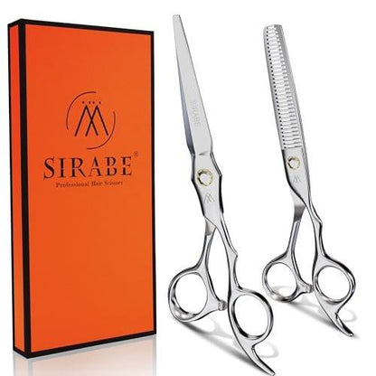 Sirabe HIGH-END Barber Profi Haarschere Set – 6-teiliges Friseur-Set mit ultra-scharfen Klingen für präzise Schnitte – Haarschneideschere und Effilierschere für Salon und Zuhause