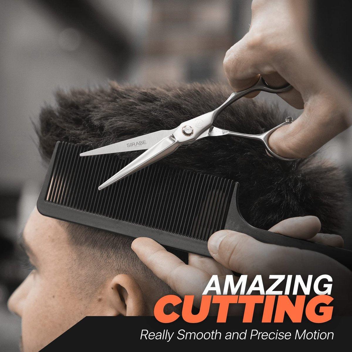 Sirabe HIGH-END Barber Profi Haarschere Set – 6-teiliges Friseur-Set mit ultra-scharfen Klingen für präzise Schnitte – Haarschneideschere und Effilierschere für Salon und Zuhause