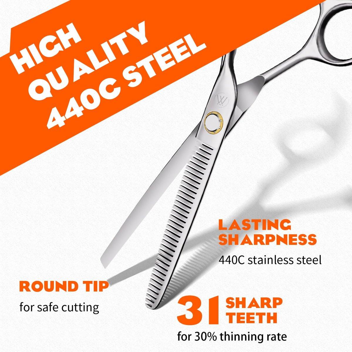 Sirabe HIGH-END Barber Profi Haarschere Set – 6-teiliges Friseur-Set mit ultra-scharfen Klingen für präzise Schnitte – Haarschneideschere und Effilierschere für Salon und Zuhause