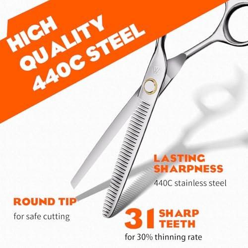 Sirabe HIGH-END Barber Profi Haarschere Set – 6-teiliges Friseur-Set mit ultra-scharfen Klingen für präzise Schnitte – Haarschneideschere und Effilierschere für Salon und Zuhause