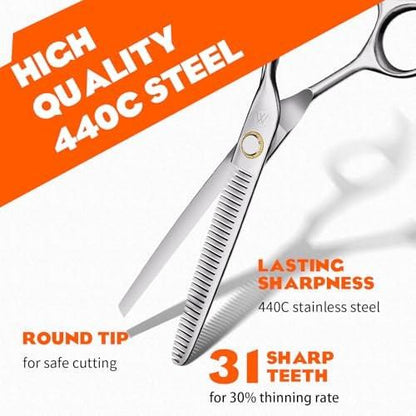 Sirabe HIGH-END Barber Profi Haarschere Set – 6-teiliges Friseur-Set mit ultra-scharfen Klingen für präzise Schnitte – Haarschneideschere und Effilierschere für Salon und Zuhause