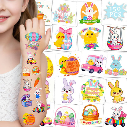 GgXanthyll Oster-Tattoos zum Aufkleben, 150 Stück, temporäre Tattoos für Kinder und Erwachsene, wasserfest, Ostergeschenke, Partygeschenke