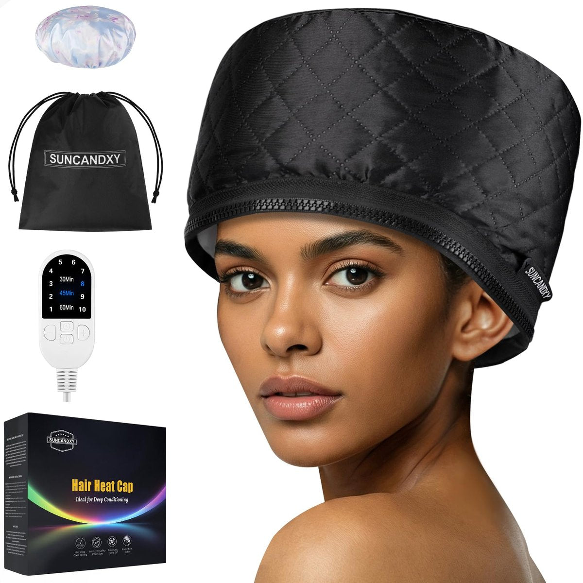 Haarsteamer für Tiefenpflege: Wärmekappe mit 118-Zoll-Stromkabel, 10-Stufen-Schnellheizung & 3 Timer-Einstellungen für natürliches schwarzes Haar, thermische Dampfkappe für Tiefenpflegebehandlungen