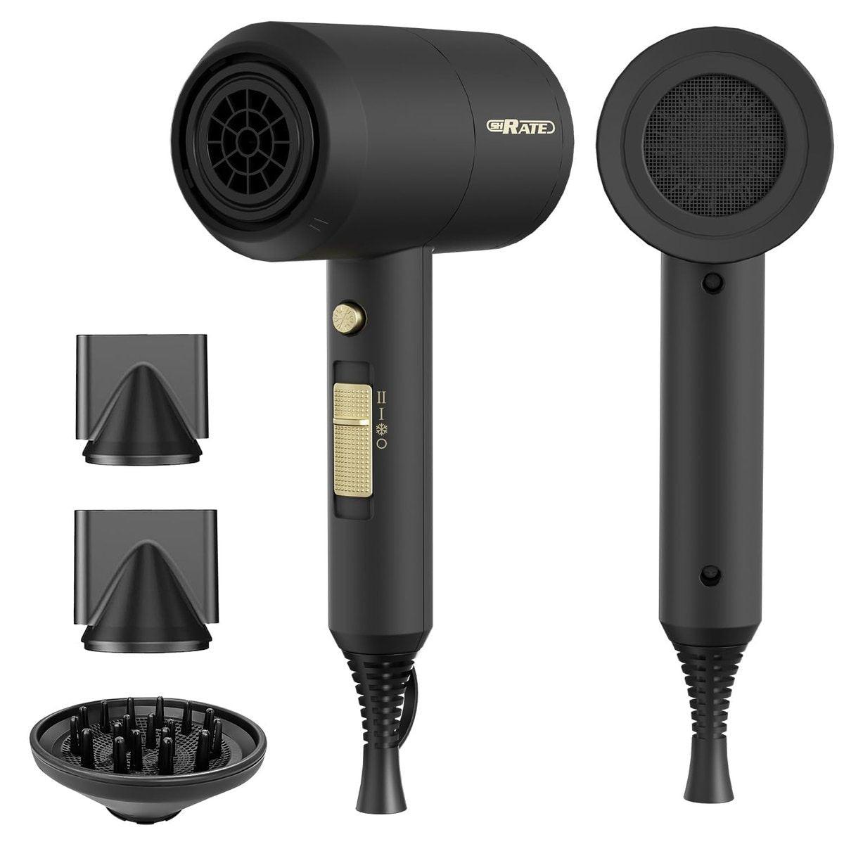 SHRATE Ionen-Haartrockner mit Diffusor | Professioneller Föhn für lockiges, krauses & alle Haartypen | Leise & sanft für empfindliches Haar | Kompakt & tragbar für Zuhause, Reisen, Frauen & Männer
