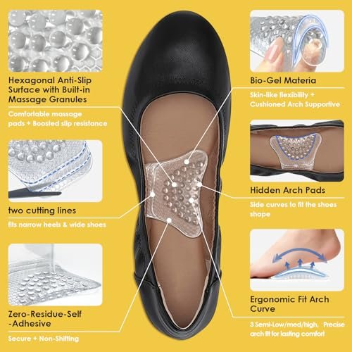 Dr. Archrevive Fußgewölbe-Stützeinlagen für Damen, verstellbares 3-Stufen-System gegen Plantarfasziitis, rutschfestes unsichtbares Bio-Gel, Schmetterlingskontur für High Heels, Ballerinas & Sandalen (2 Paar, hohes Fußgewölbe)