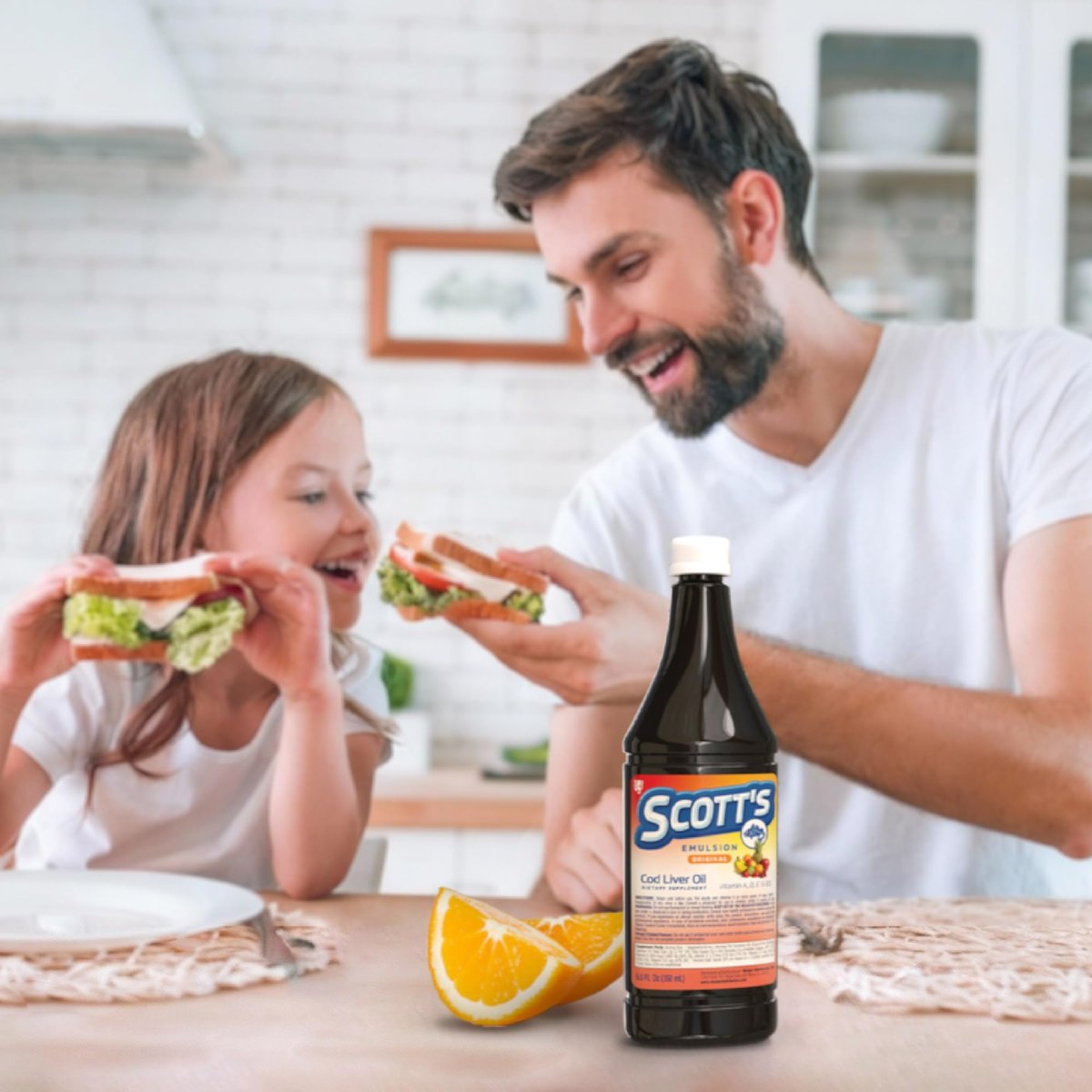 SCOTT'S EMULSION Lebertran flüssig für Kinder | Omega-3-Fischöl mit den Vitaminen A, D & E | Orangen-Geschmack | Familienwohlbefinden & Immununterstützung | 6,5 Fl Oz | 1er-Pack