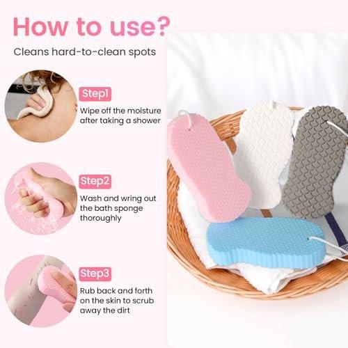 4er-Pack Magic Peeling-Badeschwamm – 3D superweicher Körperpeeling-Schwamm für die Dusche, hautfreundlich, wiederverwendbar, entfernt abgestorbene Haut für glatte Haut, geeignet für alle Hauttypen Männer Frauen