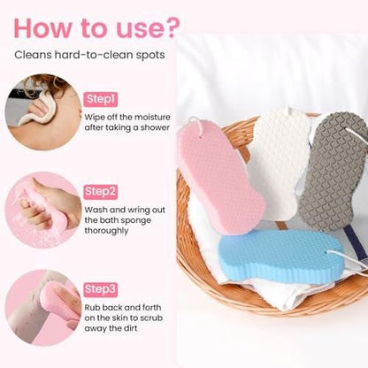 4er-Pack Magic Peeling-Badeschwamm – 3D superweicher Körperpeeling-Schwamm für die Dusche, hautfreundlich, wiederverwendbar, entfernt abgestorbene Haut für glatte Haut, geeignet für alle Hauttypen Männer Frauen