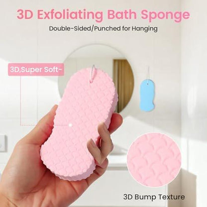 4er-Pack Magic Peeling-Badeschwamm – 3D superweicher Körperpeeling-Schwamm für die Dusche, hautfreundlich, wiederverwendbar, entfernt abgestorbene Haut für glatte Haut, geeignet für alle Hauttypen Männer Frauen