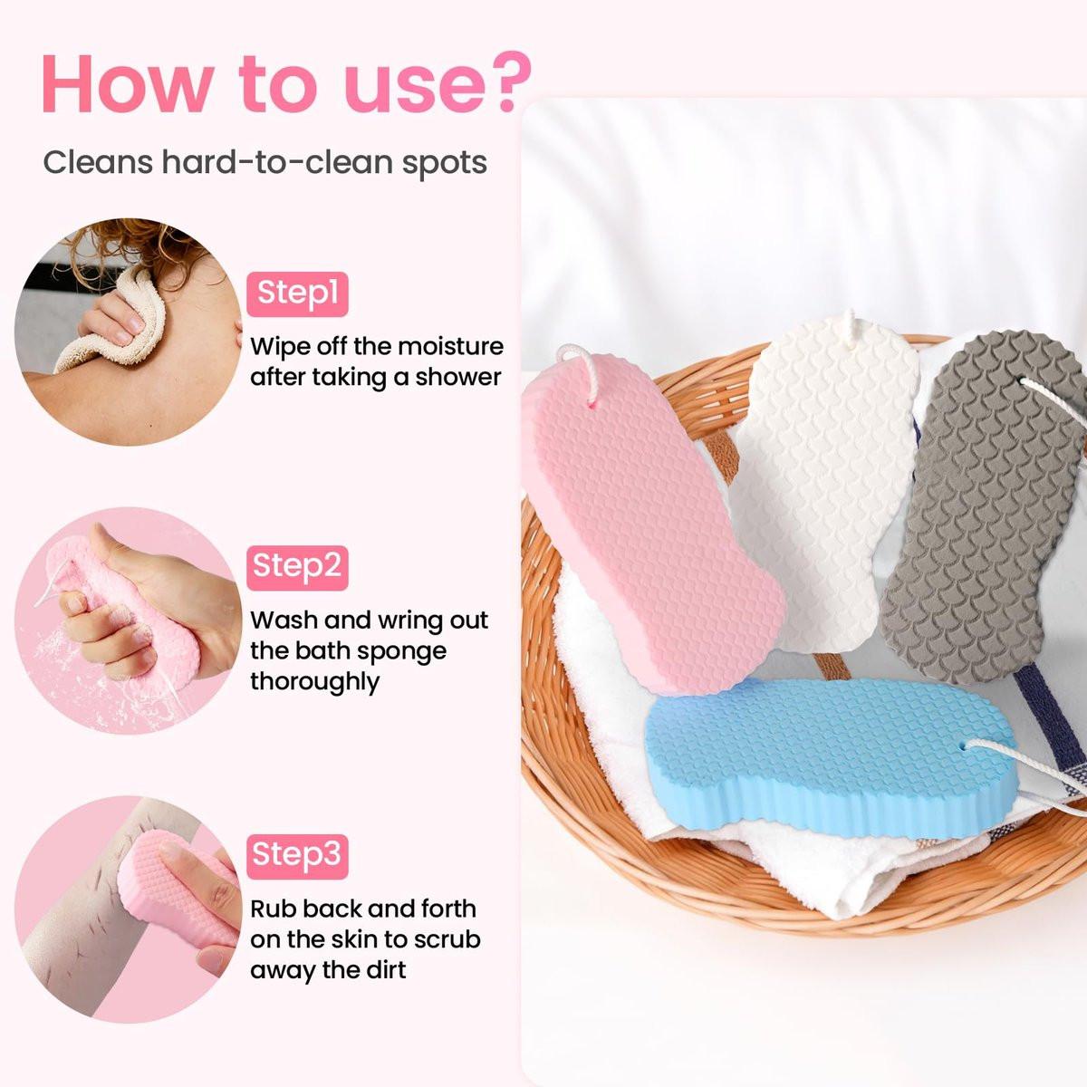 4er-Pack Magic Peeling-Badeschwamm – 3D superweicher Körperpeeling-Schwamm für die Dusche, hautfreundlich, wiederverwendbar, entfernt abgestorbene Haut für glatte Haut, geeignet für alle Hauttypen Männer Frauen