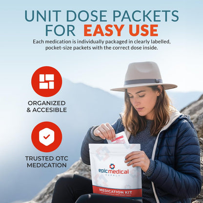 Epic Medical Supply Erste-Hilfe-Set Medikamentennachfüllung – 70 Einzeldosis-Päckchen – Notfall-Medikamentenkit für Erste-Hilfe-Kasten, Reise, Büro, Wohnheim, Camping – Hergestellt in den USA (70 Teile)