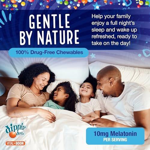 Dippin' Dots Kautabletten Melatonin 10mg – Melatonin 10 mg Tabletten für Erwachsene – Zuckerfrei – Erdbeer-Sonnenuntergang-Creme-Geschmack – Schlafunterstützung – Koscher, Glutenfrei, Vegetarisch (100 Stück)