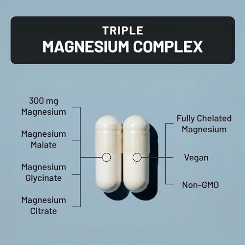NatureWise Triple Magnesium Komplex – Chelatiert – Hochabsorbierendes Magnesiumglycinat + Malat + Citrat für Muskel-, Nerven- und Schlafunterstützung – Vegan 90 Kapseln
