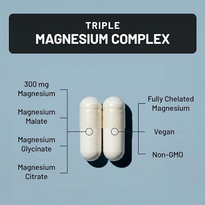 NatureWise Triple Magnesium Komplex – Chelatiert – Hochabsorbierendes Magnesiumglycinat + Malat + Citrat für Muskel-, Nerven- und Schlafunterstützung – Vegan 90 Kapseln