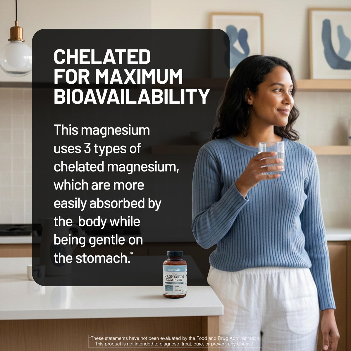 NatureWise Triple Magnesium Komplex – Chelatiert – Hochabsorbierendes Magnesiumglycinat + Malat + Citrat für Muskel-, Nerven- und Schlafunterstützung – Vegan 90 Kapseln