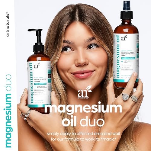 Artnaturals Magnesium Öl Spray 12oz + Körperlotion 8oz Set mit Aloe Vera – Reines topisches Magnesiumchlorid für Muskelentspannung, Schlafunterstützung, Wadenkrämpfe & Erholung – Schnell einziehend