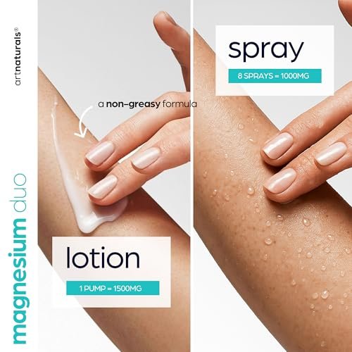 Artnaturals Magnesium Öl Spray 12oz + Körperlotion 8oz Set mit Aloe Vera – Reines topisches Magnesiumchlorid für Muskelentspannung, Schlafunterstützung, Wadenkrämpfe & Erholung – Schnell einziehend