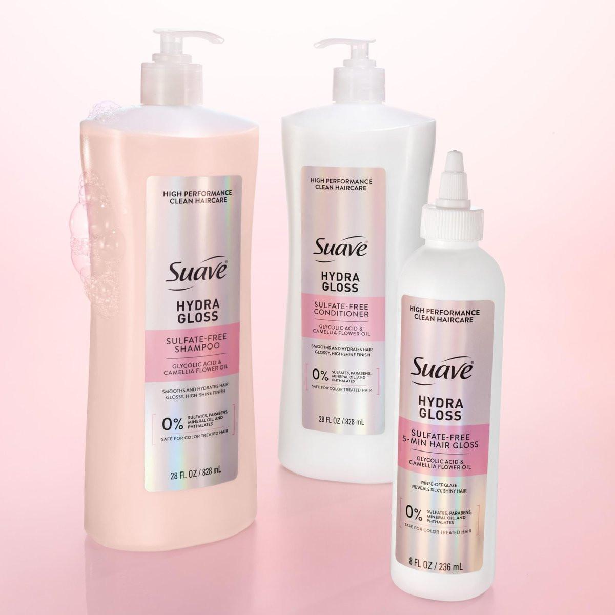 Suave Hydra Gloss Sulfatfreies Shampoo mit Glykolsäure und Kamelienblütenöl für hydratisiertes, glattes, glänzendes Haar, 4er-Pack, 28 FL OZ