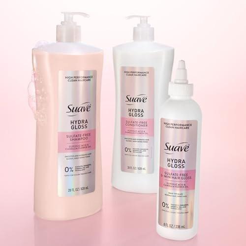 Suave Hydra Gloss Sulfatfreies Shampoo mit Glykolsäure und Kamelienblütenöl für hydratisiertes, glattes, glänzendes Haar, 4er-Pack, 28 FL OZ