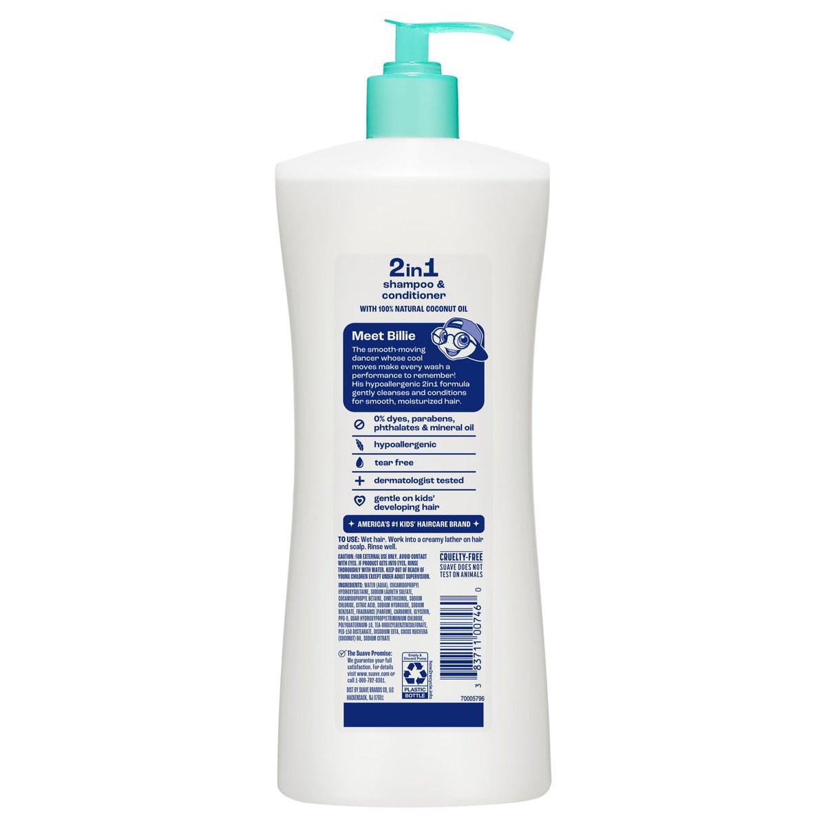 Suave Kids Purely Fun 2-in-1 Shampoo und Conditioner mit Kokosöl – Tränenfrei, hypoallergen, sanfte Haarpflege für Kinder mit empfindlicher Kopfhaut, 4er-Pack, 28 FL OZ