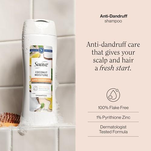 Suave Anti-Schuppen Shampoo für Frauen, Kokosnuss-Feuchtigkeit, 1% Pyrithion-Zink Schuppenbehandlung, kontrolliert Flocken, Juckreiz & trockene Kopfhaut, 6er-Pack, 12,6 FL OZ