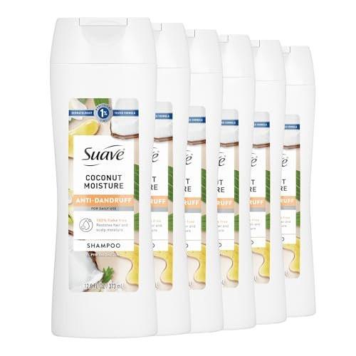 Suave Anti-Schuppen Shampoo für Frauen, Kokosnuss-Feuchtigkeit, 1% Pyrithion-Zink Schuppenbehandlung, kontrolliert Flocken, Juckreiz & trockene Kopfhaut, 6er-Pack, 12,6 FL OZ