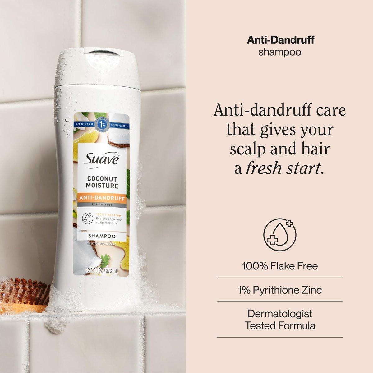 Suave Anti-Schuppen Shampoo für Frauen, Kokosnuss-Feuchtigkeit, 1% Pyrithion-Zink Schuppenbehandlung, kontrolliert Flocken, Juckreiz & trockene Kopfhaut, 6er-Pack, 12,6 FL OZ