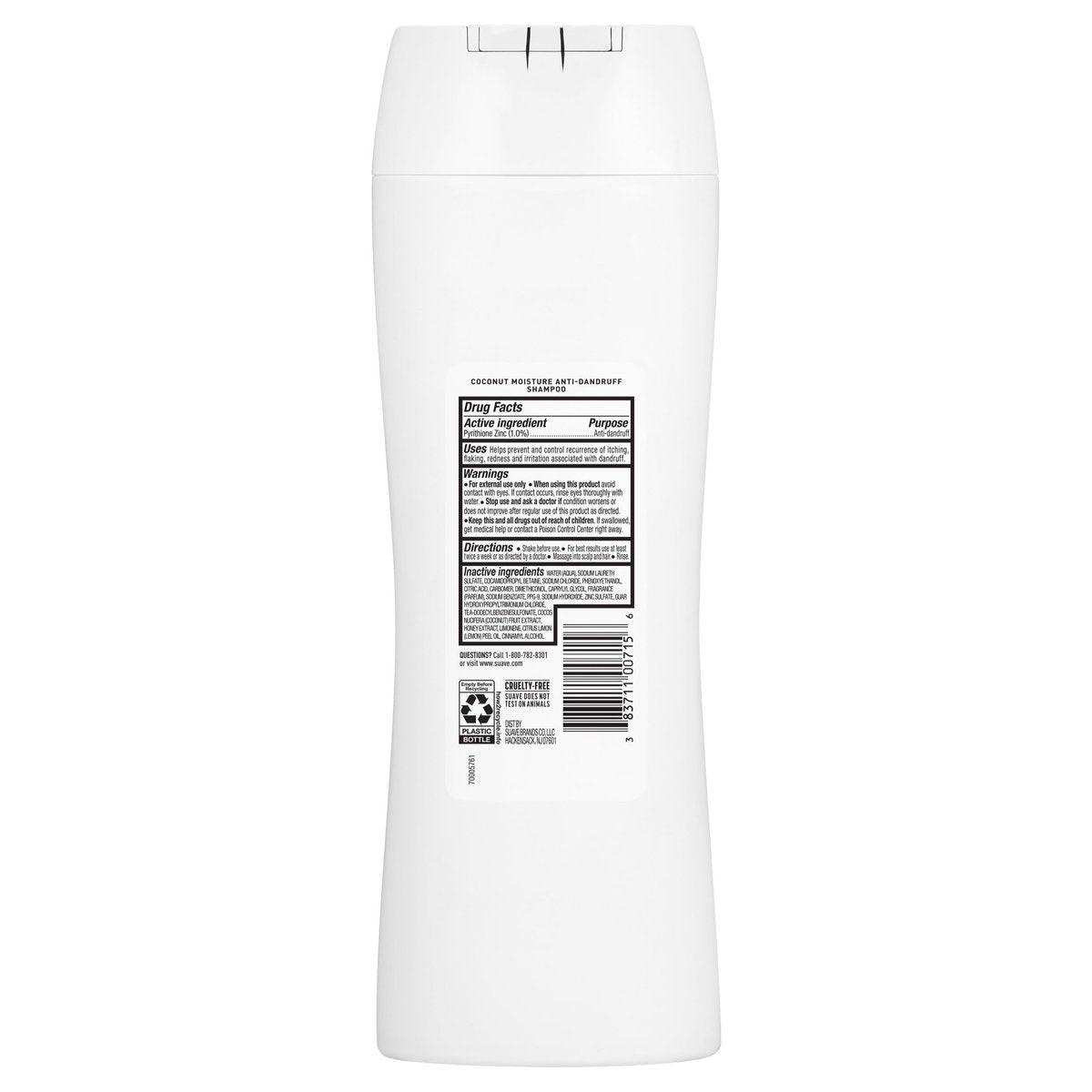 Suave Anti-Schuppen Shampoo für Frauen, Kokosnuss-Feuchtigkeit, 1% Pyrithion-Zink Schuppenbehandlung, kontrolliert Flocken, Juckreiz & trockene Kopfhaut, 6er-Pack, 12,6 FL OZ